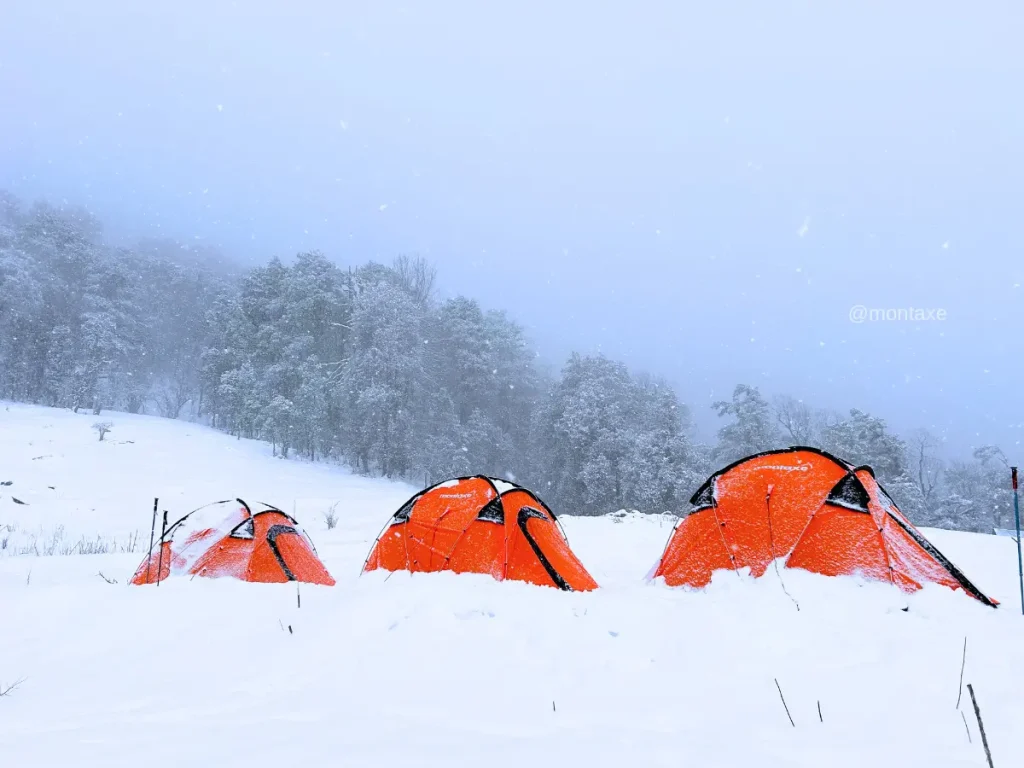 Gulabi Kantha Trek camps in snowfall