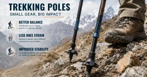 Home 45 Trekking poles improving stability on a Himalayan mountain trail